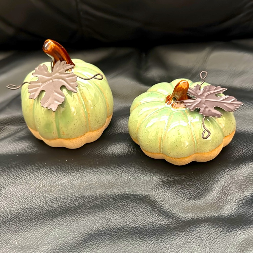 🌷Cracker Barrel Green Ceramic Pumpkin Decor Set